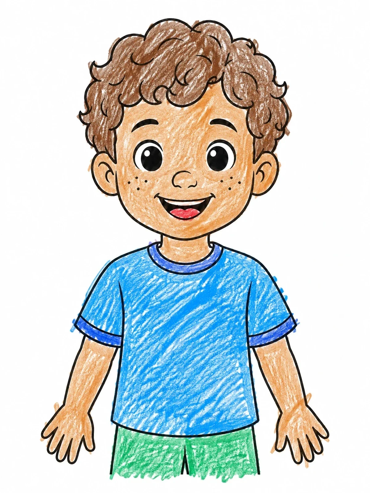 Colored example of the Cheerful Boy With Curly Hair coloring page