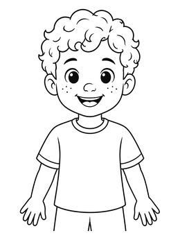 Free printable Cheerful Boy With Curly Hair coloring page