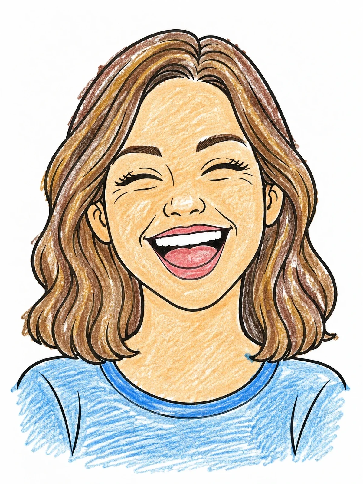 Colored example of the Cheerful Woman Laughing With Joy coloring page