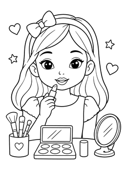 Free printable Cute Girl Applying Makeup coloring page