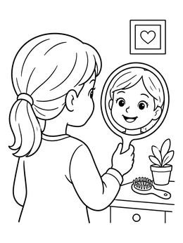 Free printable Girl Looking Into Handheld Mirror coloring page