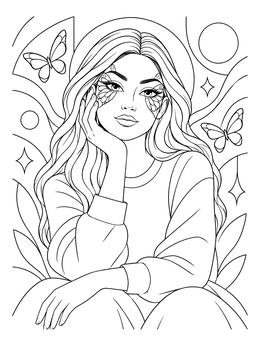 Free printable Butterfly Wing Eye Makeup Portrait coloring page
