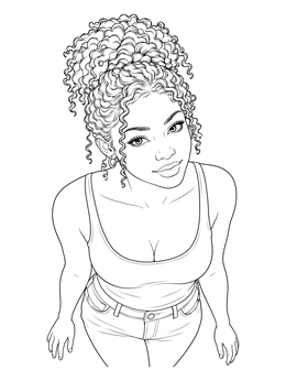 Free printable Curly Haired Girl High Angle Portrait coloring page