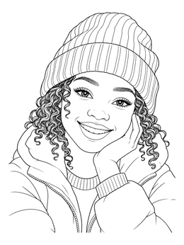 Free printable Smiling Girl In Knit Beanie coloring page