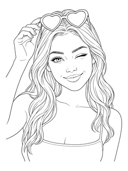 Free printable Winking Girl With Heart Sunglasses coloring page
