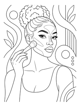 Free printable Woman Applying Makeup Contour Lines coloring page