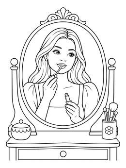 Free printable Young Woman At Vanity Mirror coloring page