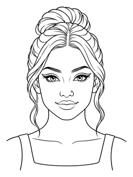 Free printable Young Woman With High Bun And Eyeliner coloring page