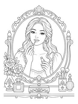 Free printable Young Woman At Vanity Mirror coloring page