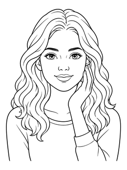 Free printable Young Woman With Wavy Hair Portrait coloring page