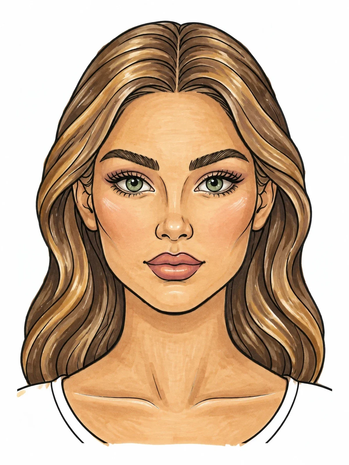 Colored example of the Serene Woman Portrait Outline coloring page
