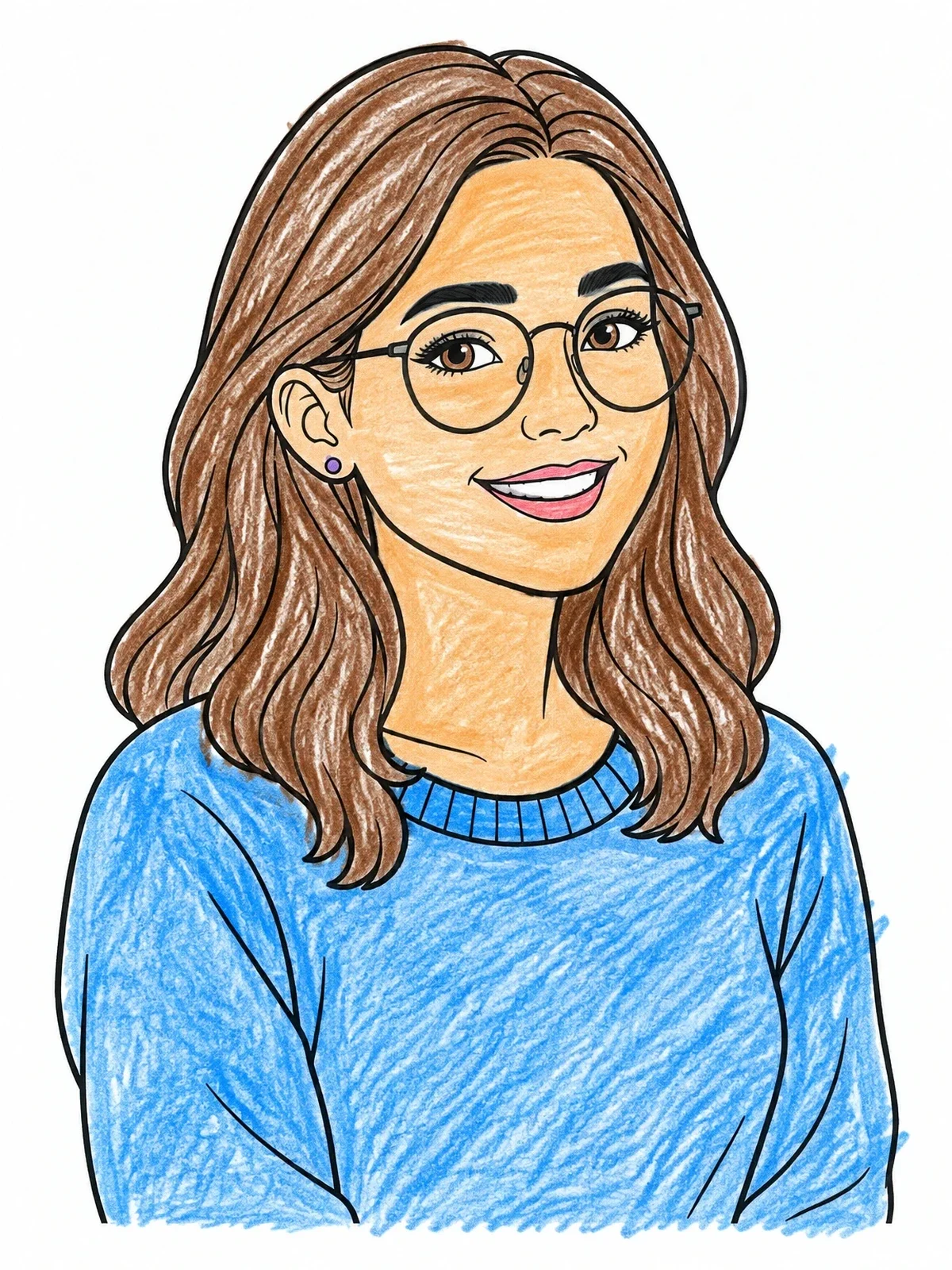 Colored example of the Smiling Woman With Round Glasses coloring page