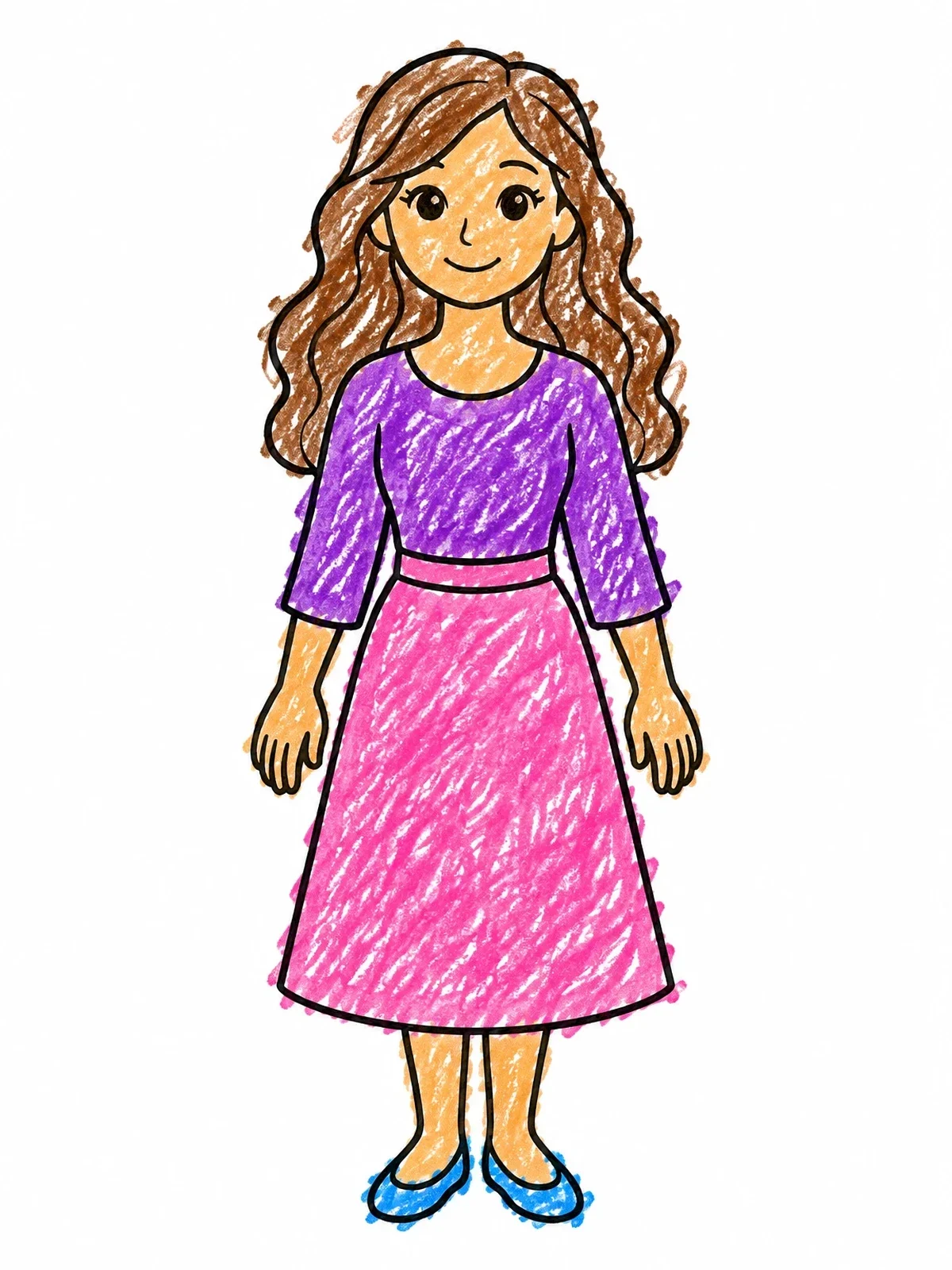 Colored example of the Smiling Woman With Wavy Hair coloring page