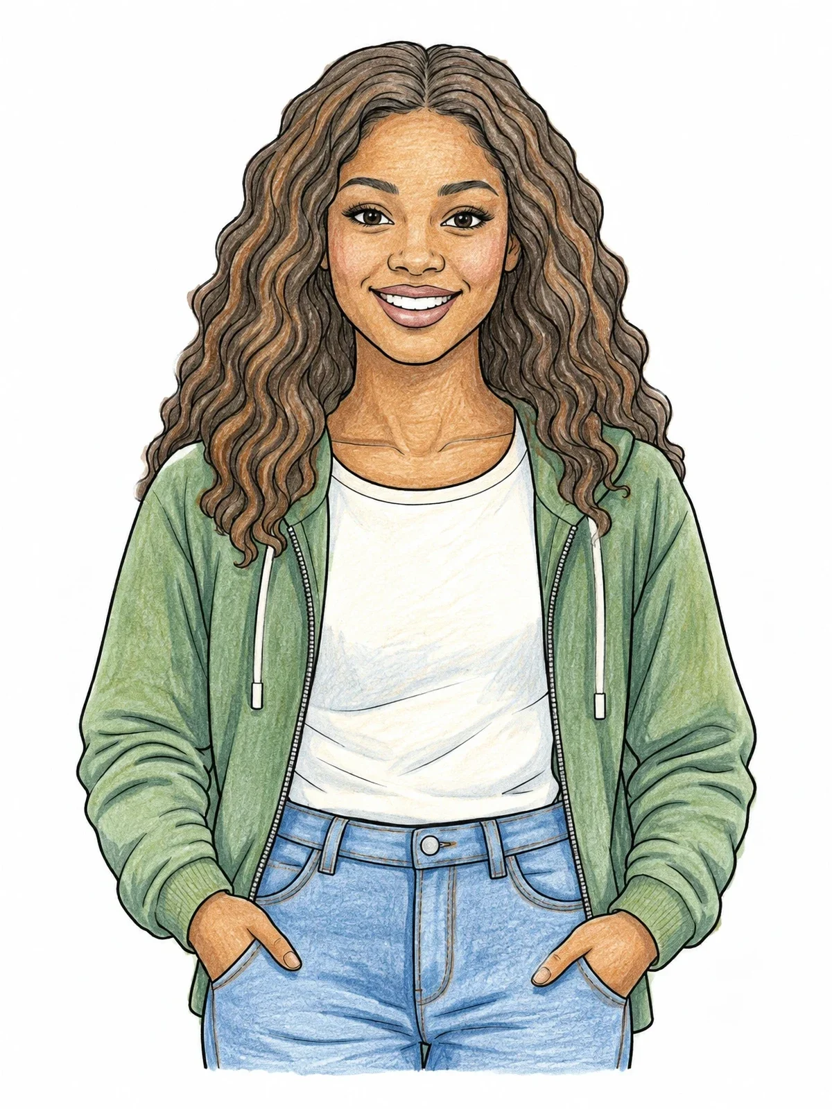 Colored example of the Smiling Young Woman With Wavy Hair coloring page