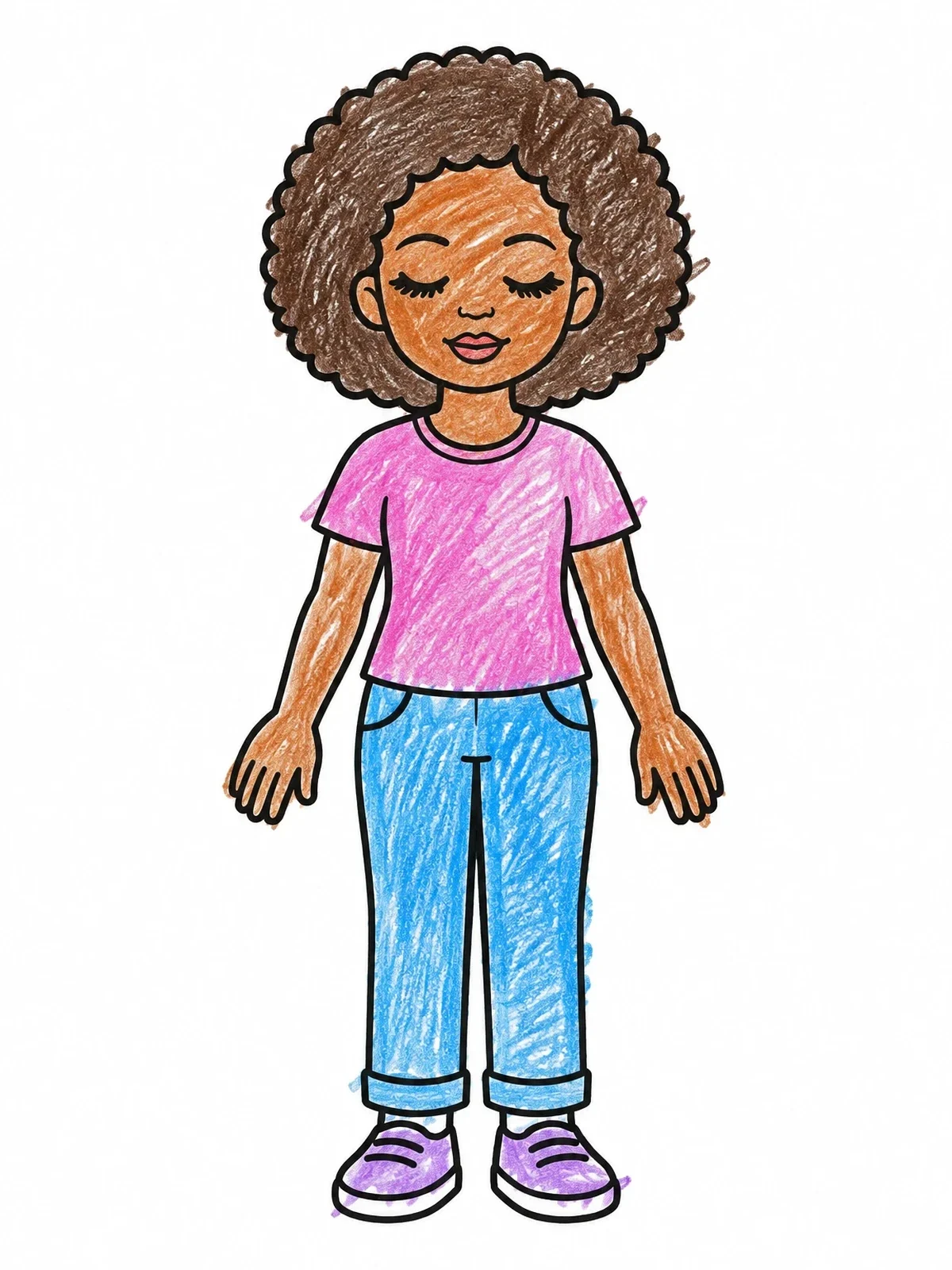 Colored example of the Standing Girl With Curly Hair coloring page