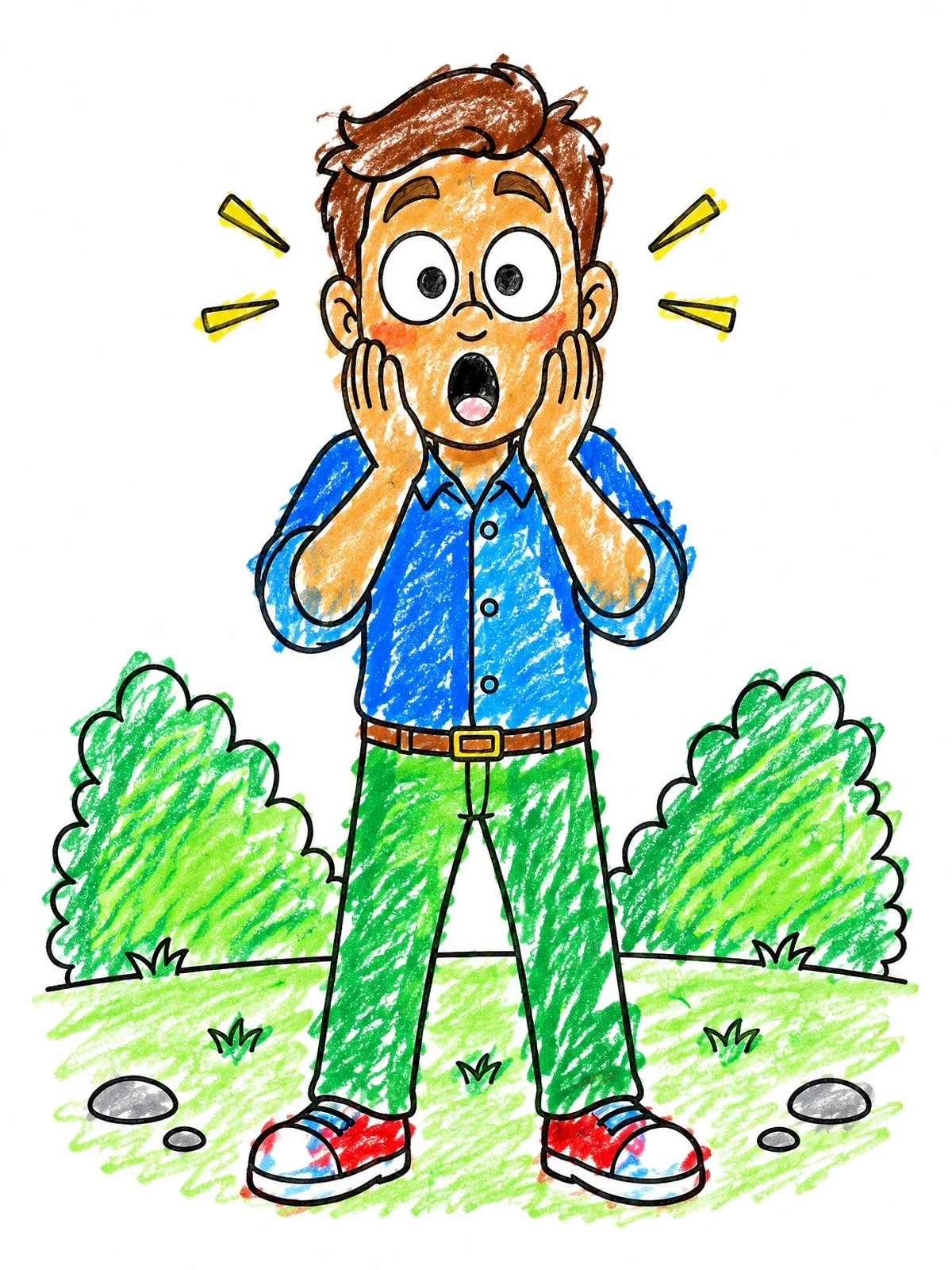 Colored example of the Surprised Boy With Hands On Cheeks coloring page
