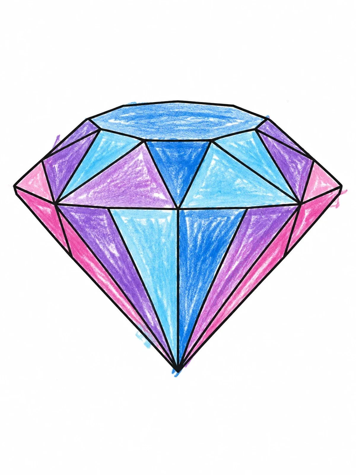 Colored example of the Faceted Cut Diamond Gemstone coloring page