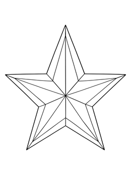 A geometric faceted star coloring page with bold outlines.