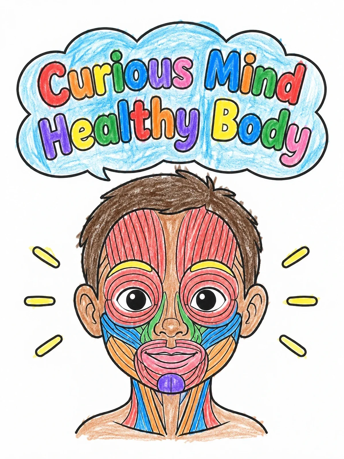 Colored example of the Facial Muscles Anatomy Diagram coloring page