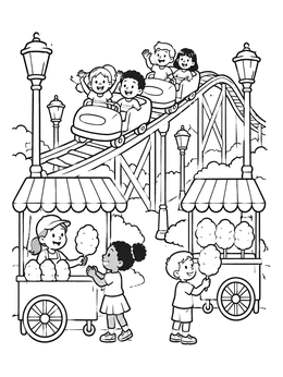 Free printable Fairground Roller Coaster And Cotton Candy coloring page