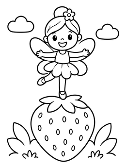 Free printable Cute Fairy On A Giant Strawberry coloring page