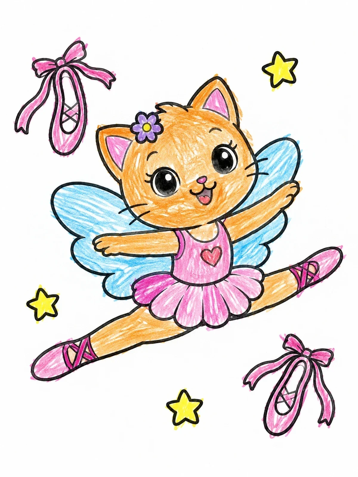 Colored example of the Fairy Ballerina Kitten Leap coloring page