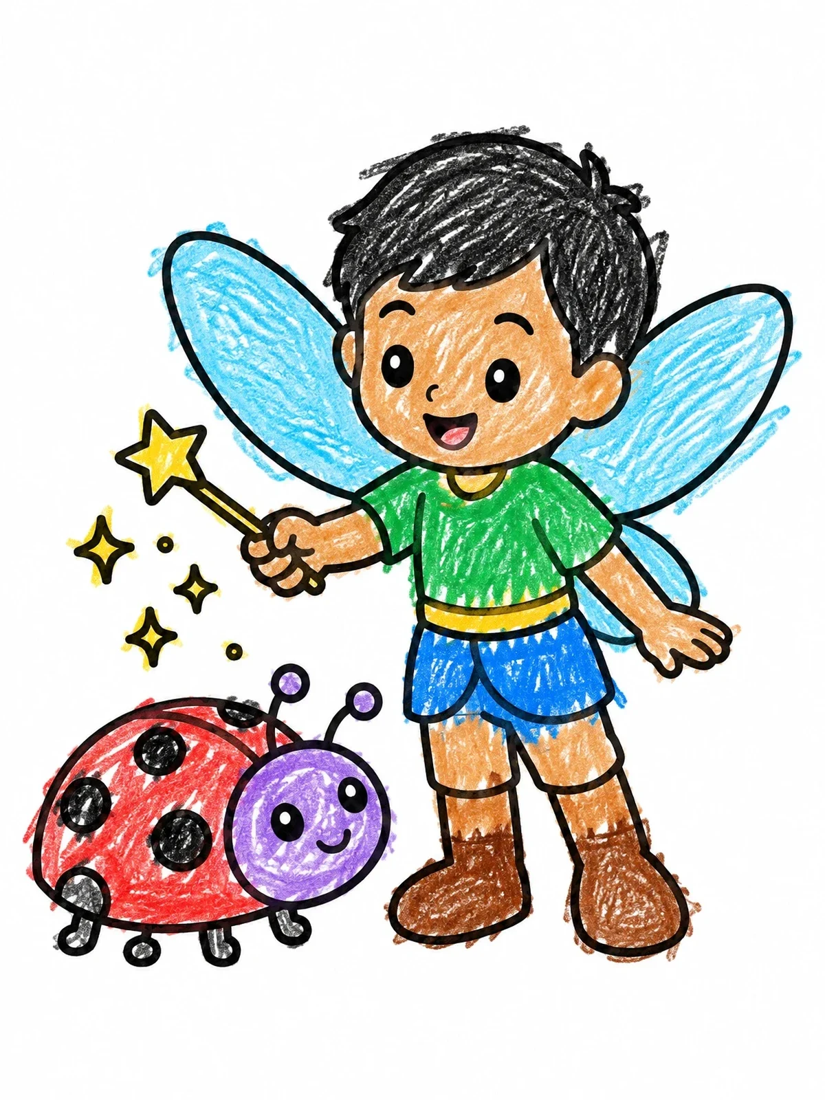 Colored example of the Little Fairy Boy With Ladybug coloring page
