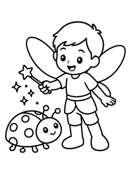 Free printable Little Fairy Boy With Ladybug coloring page