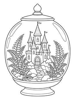 Free printable Fairy Castle In A Glass Terrarium coloring page