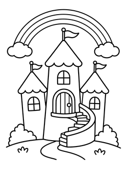 Free printable Fairy Castle Under A Rainbow coloring page