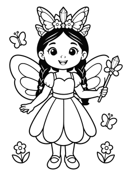 Free printable Fairy Princess With Butterfly Crown coloring page