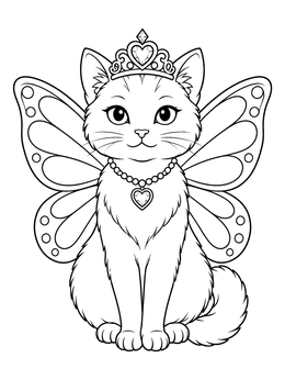 Free printable Fairy Princess Cat With Butterfly Wings coloring page
