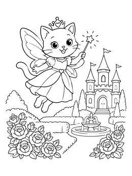 Free printable Fairy Princess Cat In Castle Garden coloring page