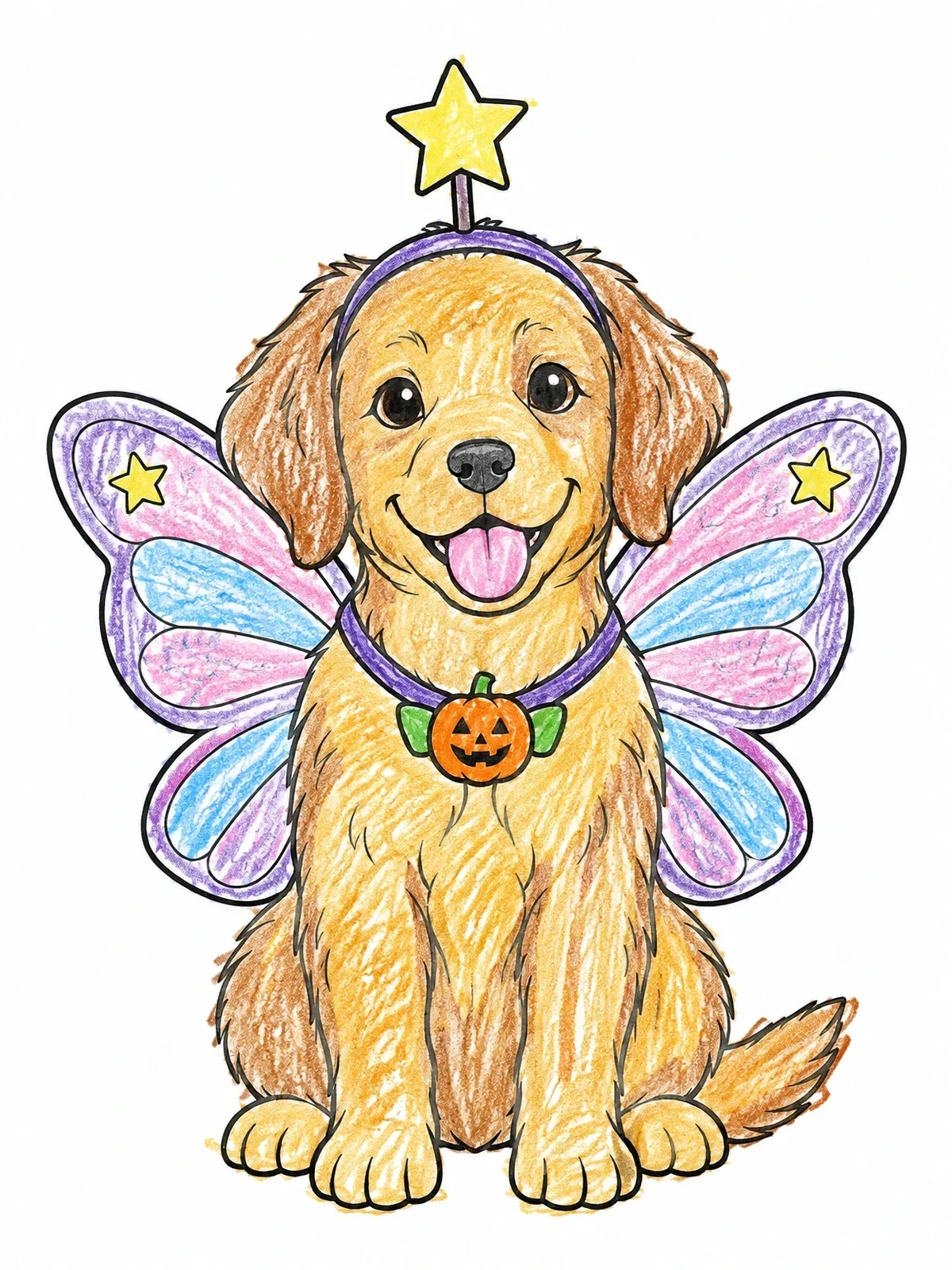 Colored example of the Fairy Puppy In Halloween Costume coloring page