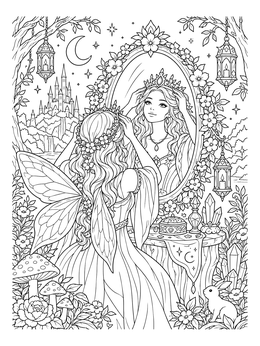 Fairy Queen at the Mirror coloring page