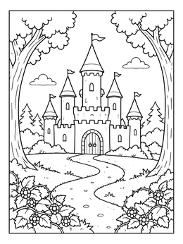 Free printable Fairy Tale Castle In The Forest coloring page