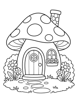 Free printable Fairy Tale Mushroom Cottage coloring page