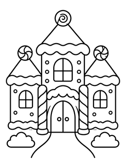 Free printable Fairytale Candy Mansion coloring page