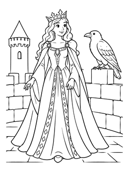 Free printable Fairytale Queen With Raven coloring page