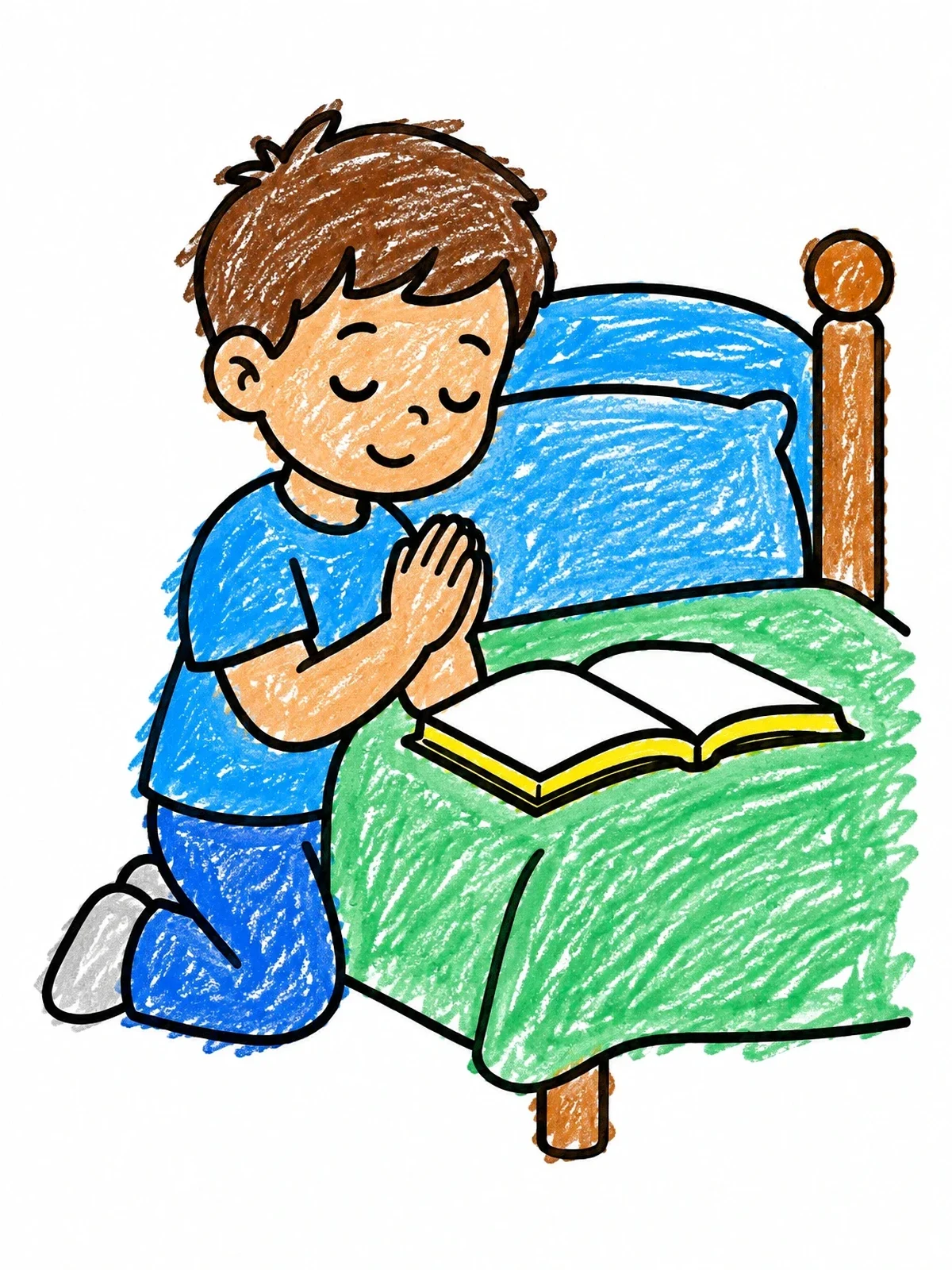 Colored example of the Child Praying By The Bed coloring page