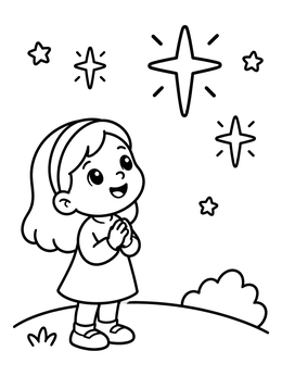 Free printable Little Girl Looking At Shining Stars coloring page
