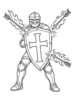 Free printable Knight Shield Deflecting Flaming Arrows coloring page