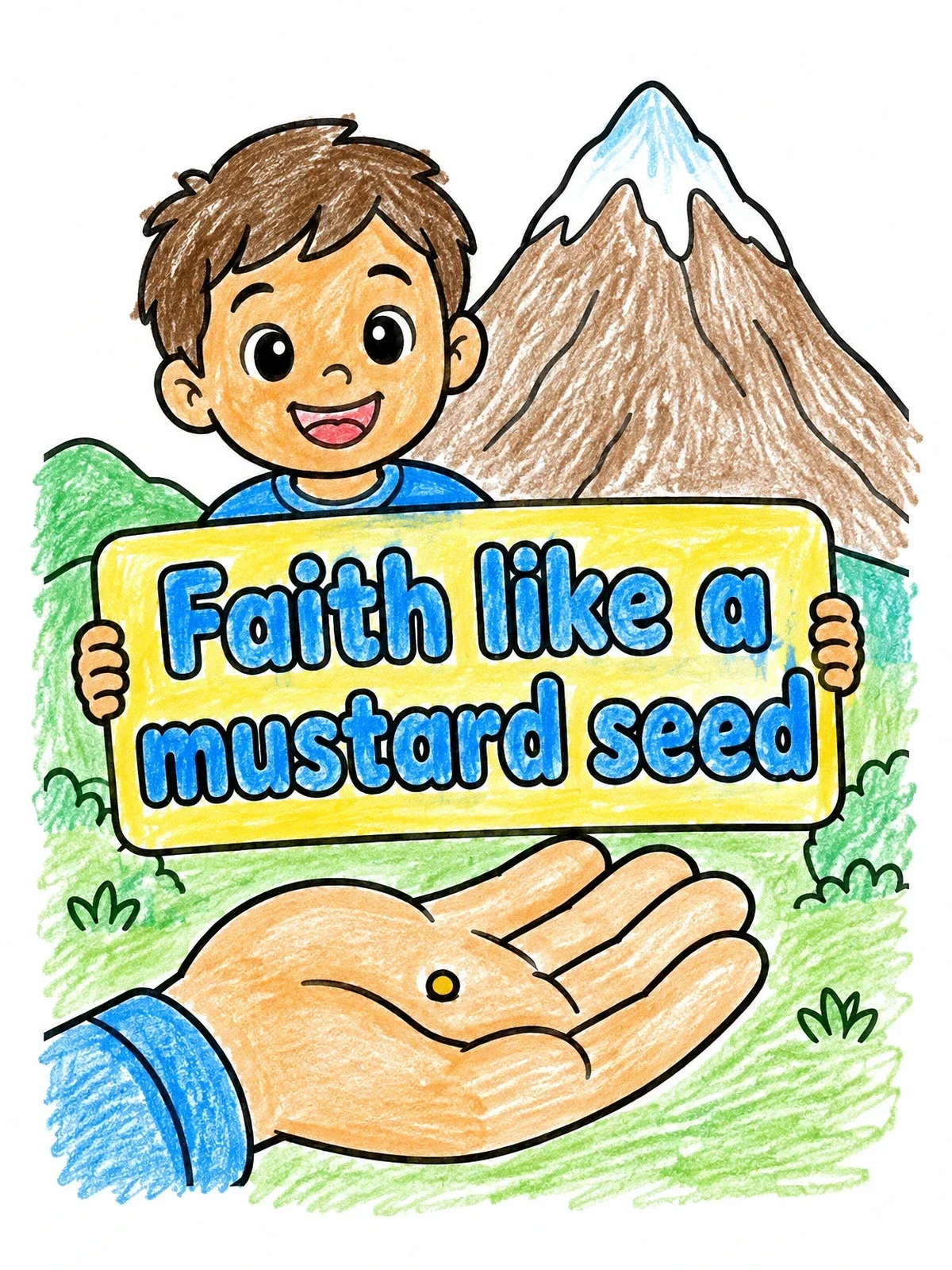 Colored example of the Faith Like A Mustard Seed coloring page