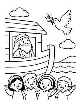 Free printable Noah Ark Dove And Happy Children coloring page