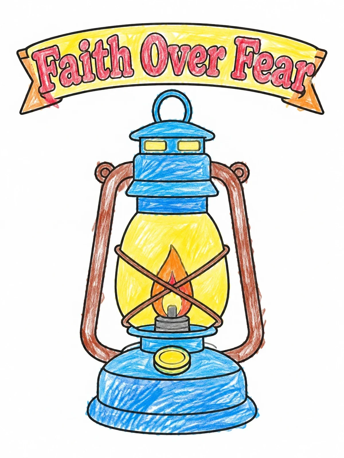 Colored example of the Faith Over Fear Vintage Lantern coloring page