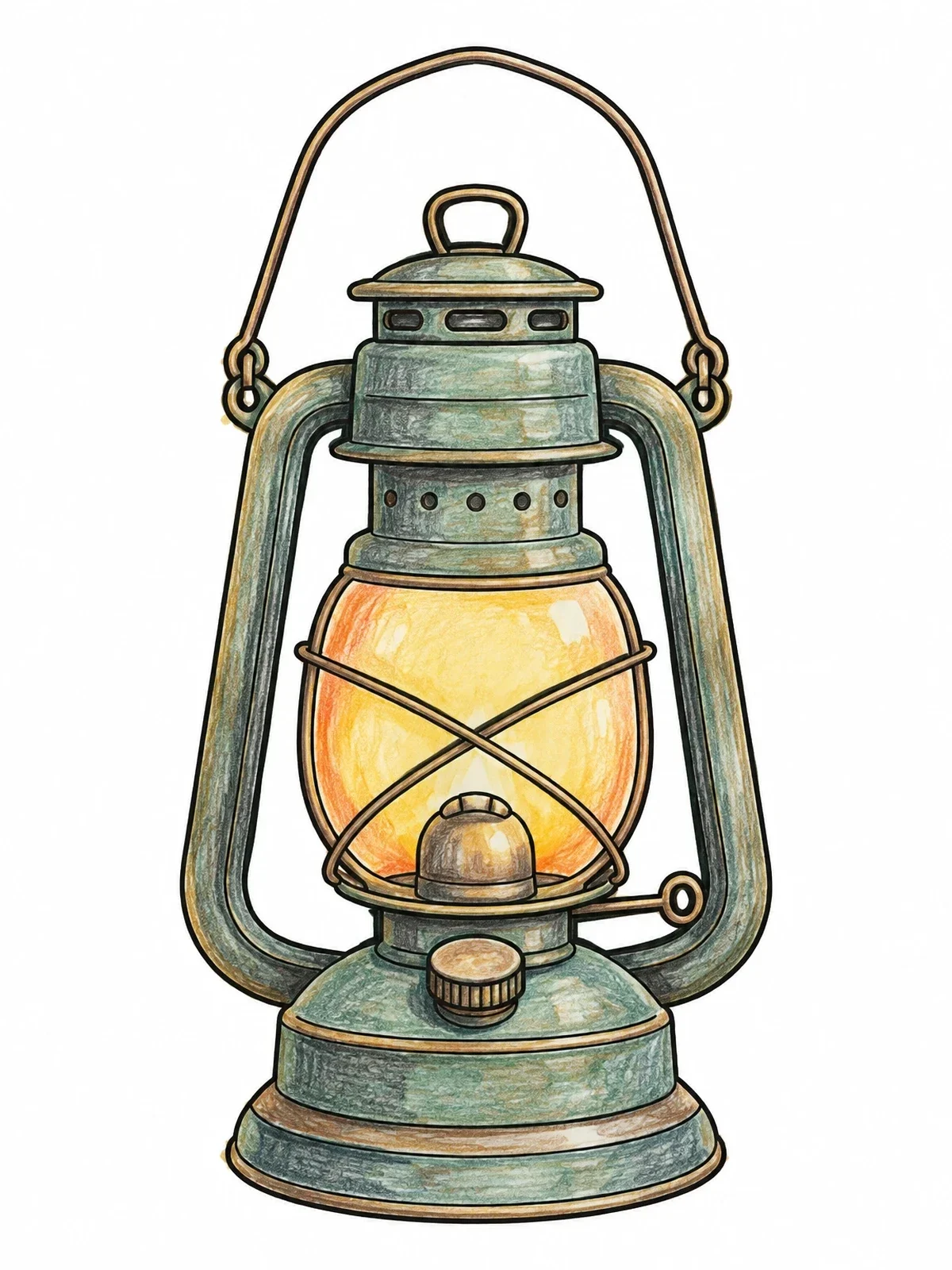Colored example of the Vintage Kerosene Lantern Outline coloring page
