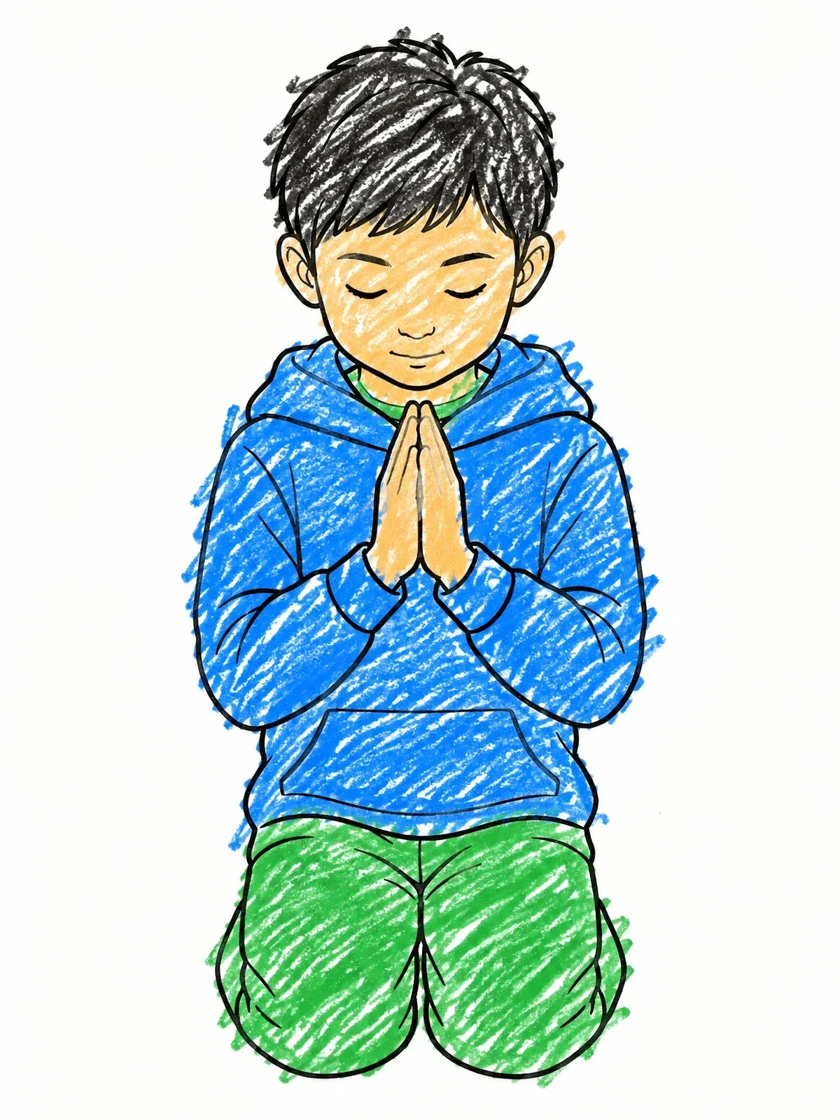 Colored example of the Young Boy Kneeling In Prayer coloring page