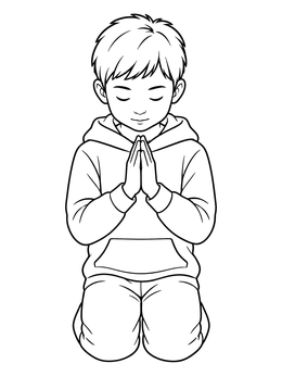 Free printable Young Boy Kneeling In Prayer coloring page