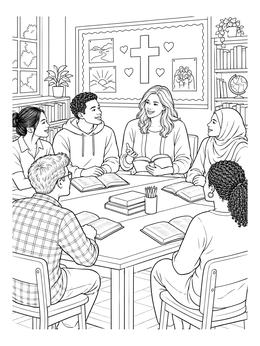 Free printable Youth Bible Study Group coloring page