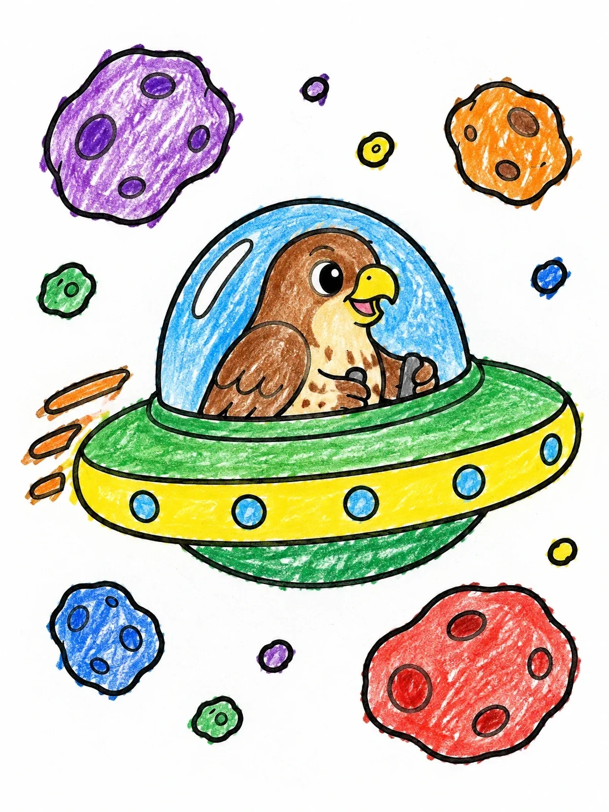 Colored example of the Falcon Flying A Spaceship coloring page